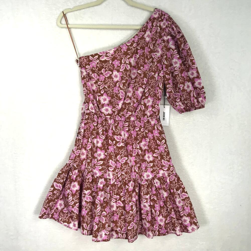 Jason Wu‎ Dress Small Pink Floral One Shoulder Puff Tiered Cottage Boho NEW $285
